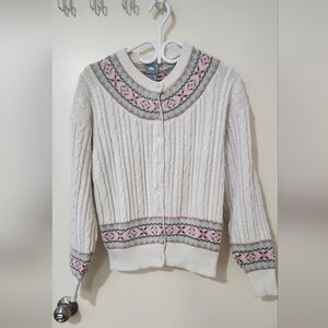 Chic White Cardigan with Pink Accents